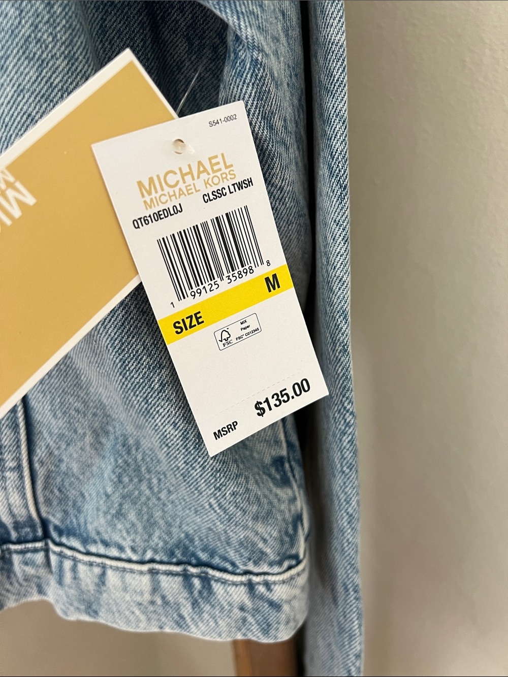 Michael Kors Faded Light Blue Denim Jacket with Gold Grommets - Picture 4 of 4